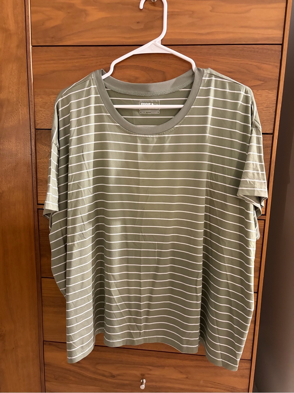Eddie Bauer Olive Green and White Striped Tank Top